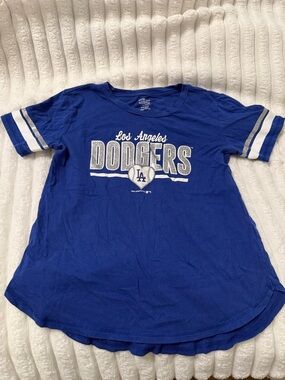Girls' Blue LA Dodgers Tee with Stripe Sleeves Size L 10/12
